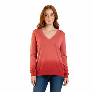 Façonnable Red Ombre V-Neck Linen Cotton Silk
 Sweater - Medium